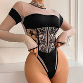2026 Embroidered Splicing Perspective Mesh Niche Design Can Be Wearing Externally, No Detachment, Look Thin and Shape Up jumpsui