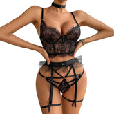 2026 Queen Low cut V-neck Perspective Lace Lace Lace with Mesh Body Shaping Underwear Split Set