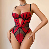 2026 popular exquisite contrasting hollow out polka dot mesh splicing lace lace suspender jumpsuit