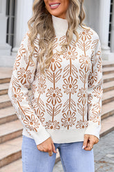Floral Knitted Turtleneck Loose Sweater
