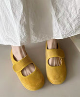 Casual Buckle Strap Splicing Platform Flats Shoes Yellow Suede
