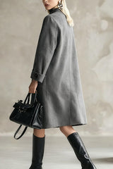 Long-sleeved Button-down Casual Long Coat