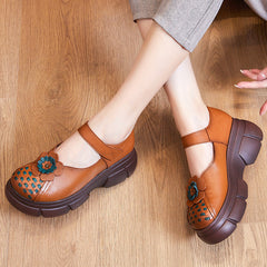 Retro Flower Plaited Leather Casual Shoes