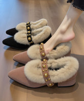 Stylish Splicing Chunky Shoes Pink Suede Fuzzy Wool Lined