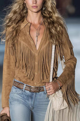 Lapel Long-sleeved Casual Tassel Suede Jacket