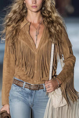 Lapel Long-sleeved Casual Tassel Suede Jacket