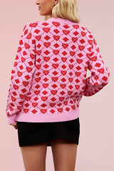 Heart-shaped Jacquard Loose Long-sleeved Knit Sweater