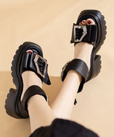 Black Zippered Sandals Buckle Strap Chunky Sandals