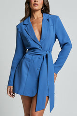 Pioneer Solid Color Lapel Long Sleeve Lace-up Blazer