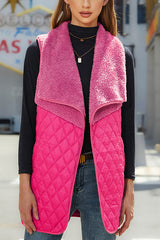 Plush Patchwork Sleeveless Pocket Vest Jacket