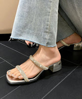 Silver Chunky French Zircon Slide Sandals Peep Toe
