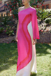 elegant contrasting printed single sleeve slit long skirt