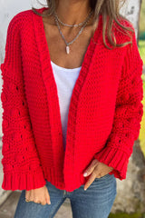 Knit Solid Color V-neck Long-sleeved Cardigan