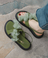 Green Peep Toe Strap Tulle Splicing Genuine Leather Sandals