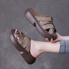 Retro Leather Casual Wedge Slippers For Women