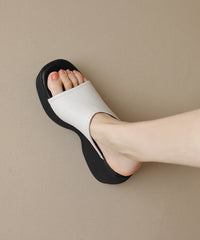 New Beige High Wedge Heels Slide Sandals Peep Toe