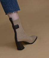 Apricot Boots Knit Classy Splicing Chunky