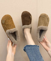 Khaki Suede Splicing Cozy Warm Flats