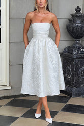 Jacquard Fabric Strapless Open Back Elegant Slim Midi Dress