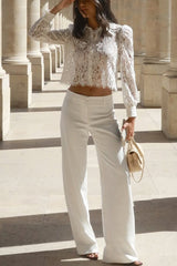 Paris Trends Floral Lace Puff Shoulder Button Long Sleeve Blouse