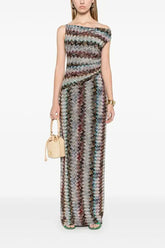 Cocktails and Vacation Knit Colorful Zigzag Pattern One Shoulder Slit Maxi Dress