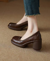 Chic Comfy Brown Cowhide Leather Embossed Loafer Shoes
