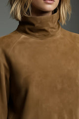 Suede High-Neck Long-Sleeved Casual Pocket Mini Dress