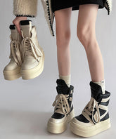 Black Lace Up Splicing Fashion Faux Leather Platform Boots