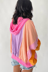 Fresh Color Matching Loose Casual Hooded Jacket