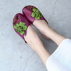 Vintage Floral Plaited Leather Casual Slippers