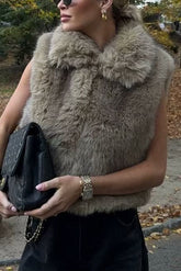 Collared Sleeveless Short Faux Fur Vest