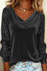 Velvet Sequin Patchwork Long-sleeved Casual Top
