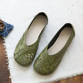 Hollow Out Plait Linen Insole Leather Flats Casual Shoes