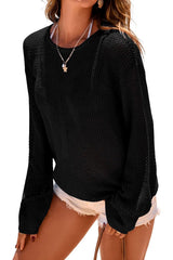 Coconut Tree Jacquard Loose Round Neck Long-sleeved Casual Knitted Cover-up