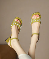 Chunky Heel Pearl One Line French Open Toe Sandals