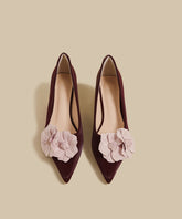 Mulberry Faux Leather Splicing High Heel Shoes Floral Pointed Toe