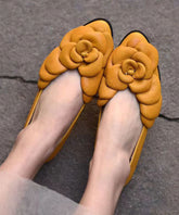 Yellow Floral Cowhide Leather Splicing Flat Feet Shoes