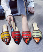 Yellow Faux Leather Unique Splicing Slide Sandals Pointed Toe