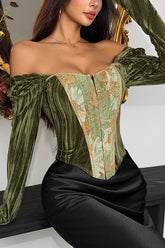 Oil Painting Style Elegant Strapless Slim-fit Fishbone Top