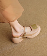 Apricot Chunky Heel Faux Leather Splicing New Slide Sandals