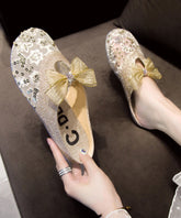 Summer New Gold Mesh Breathable Bow Flat Slide Sandals