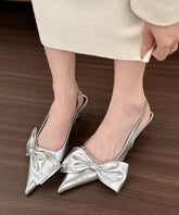 Silver Bow High Heel Sandals Pointed Toe Faux Leather
