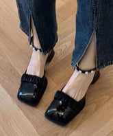 Black Nail Bead Buckle Strap Splicing Chunky Sandals