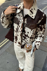 Irregular Cow Pattern Lapel Short Jacket