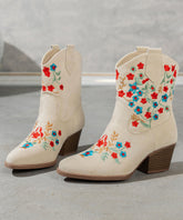 White Embossed Boots Suede Pointed Toe Ankle Boots