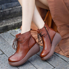 Cozy Platform Leather Solid Lace Up Boots