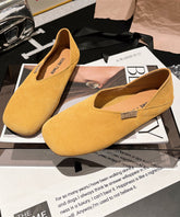 Yellow Suede Loafer Shoes Comfortable Splicing
