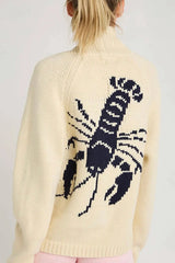 Lobster Pattern Casual Long Sleeve Knit Cardigan