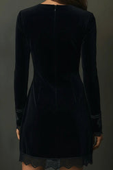 Velvet V-neck Long-sleeved Lace-trimmed Mini Dress