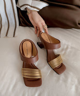 Boho Splicing Chunky Brown Sheepskin Slide Sandals